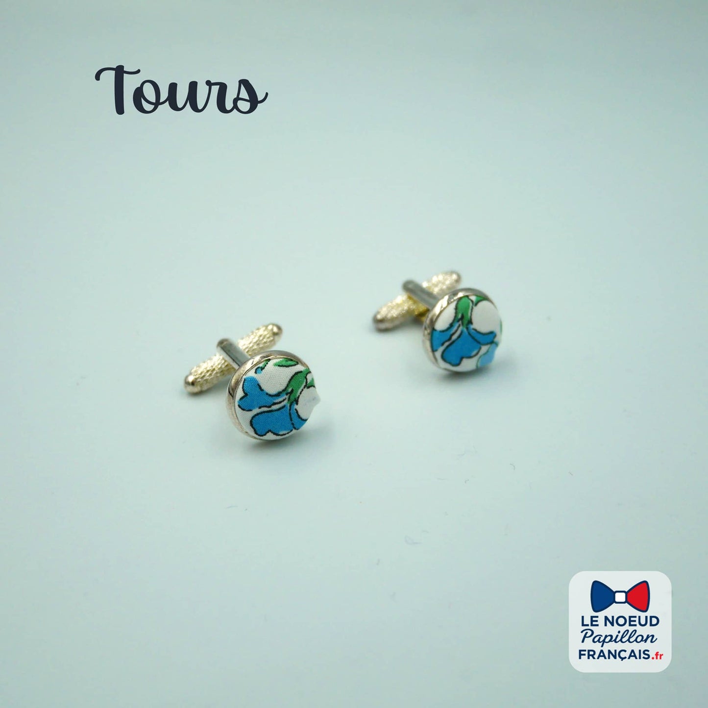 Boutons de manchette fleuri bleu