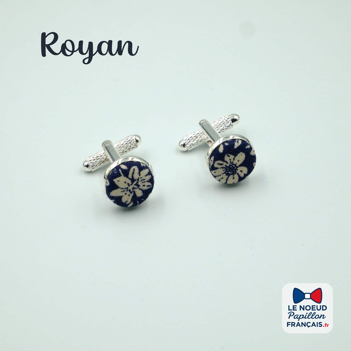 boutons de manchette bleu fleuri