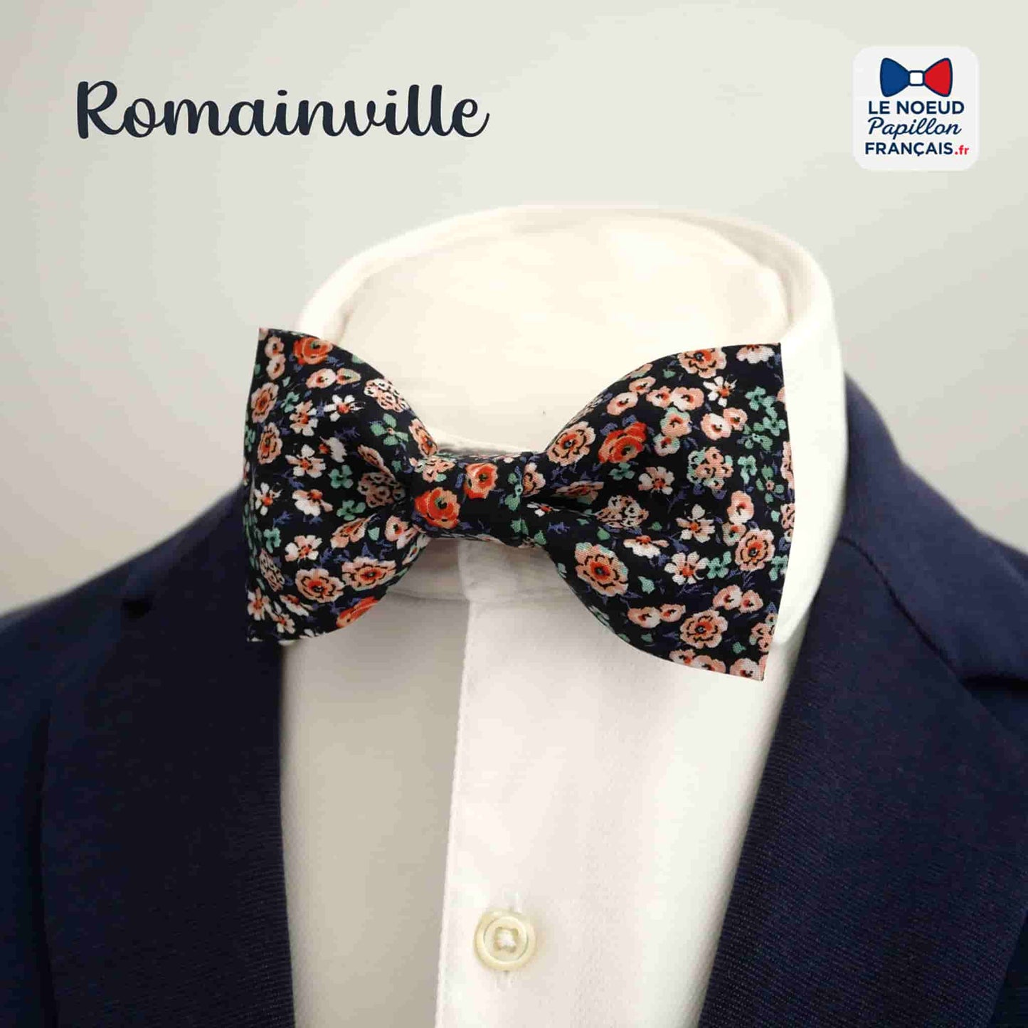 Noeud papillon bleu fleur corail