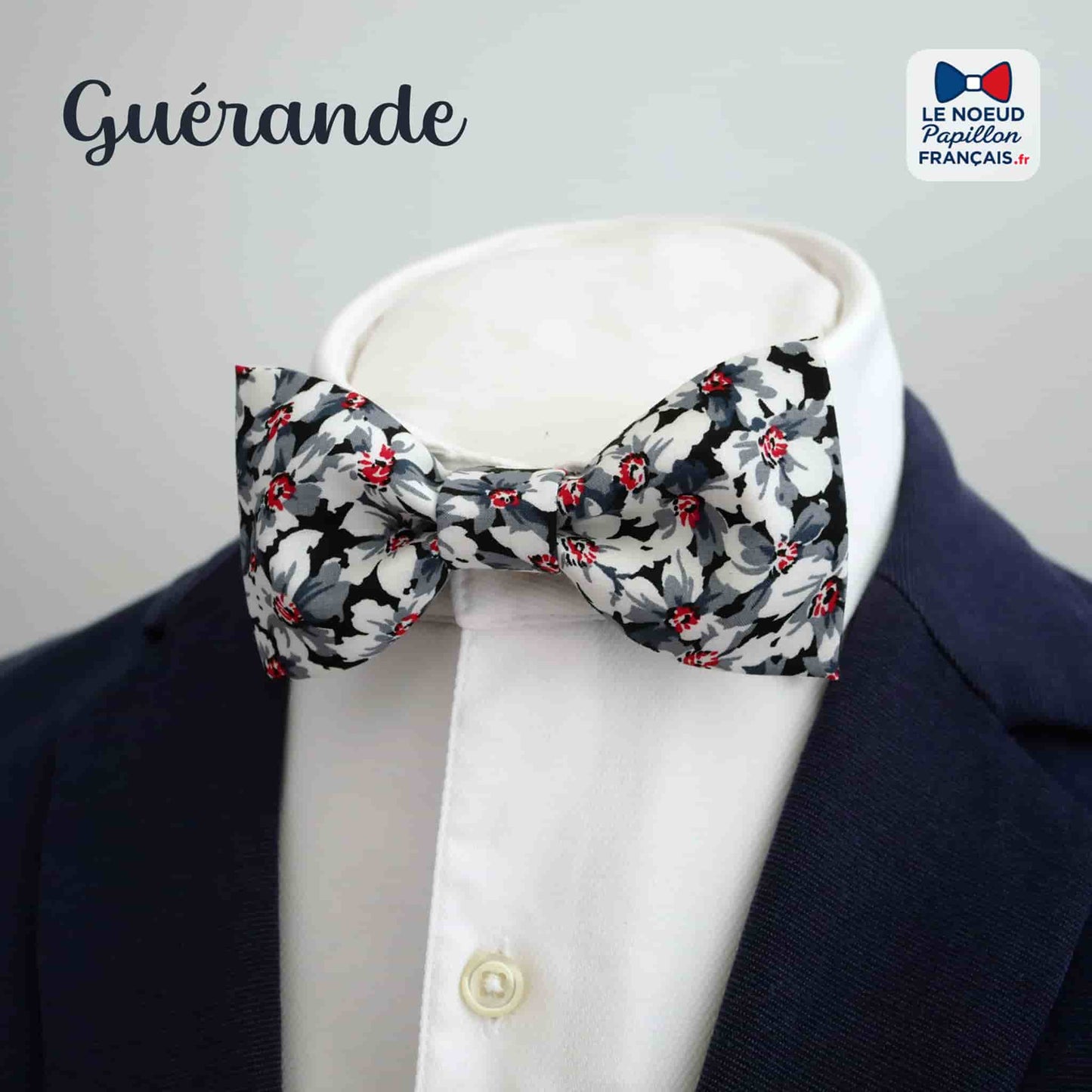 noeud papillon fleuri gris