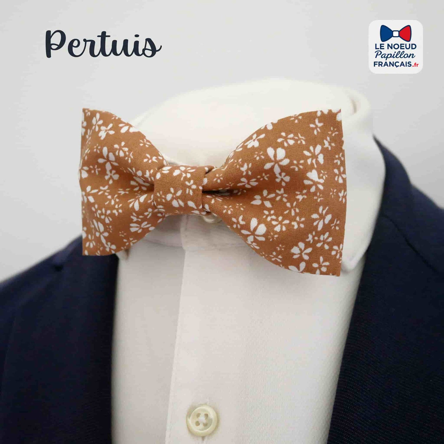 Noeud papillon ocre motif fleuri