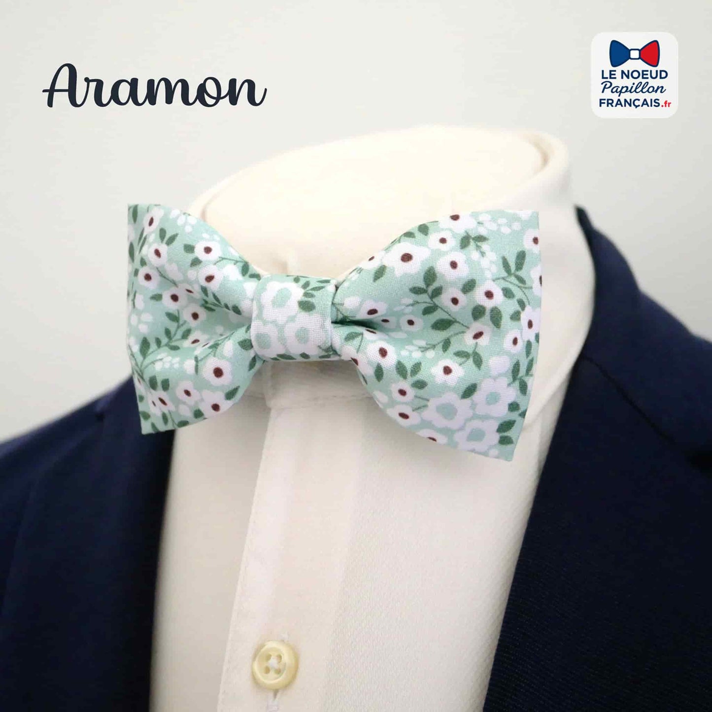 noeud papillon fleuri vert d'eau