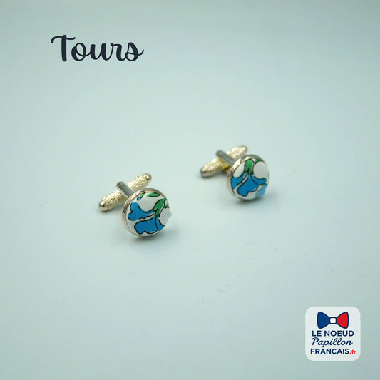 Boutons de manchette fleuri bleu