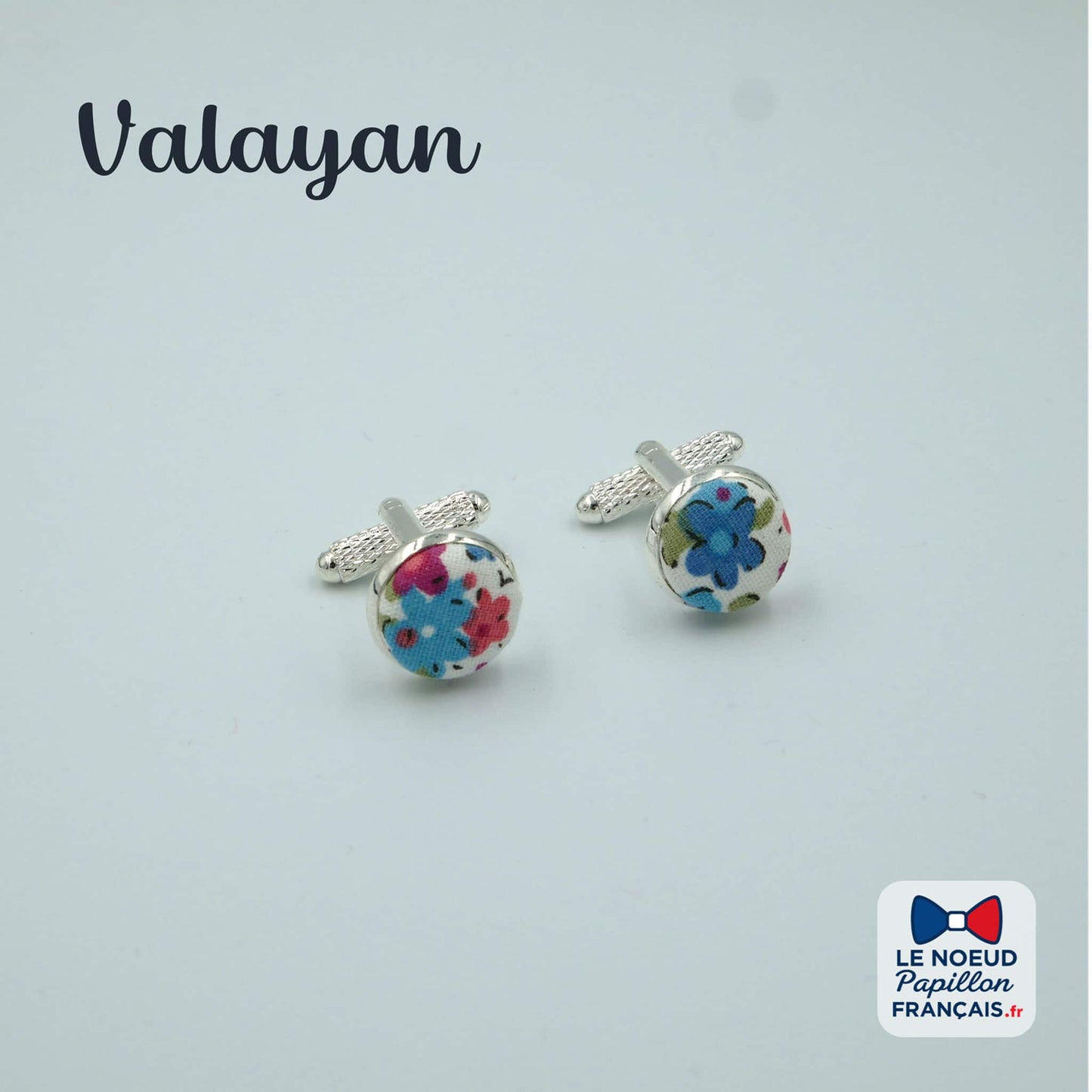 Boutons de manchette bleu fleuri