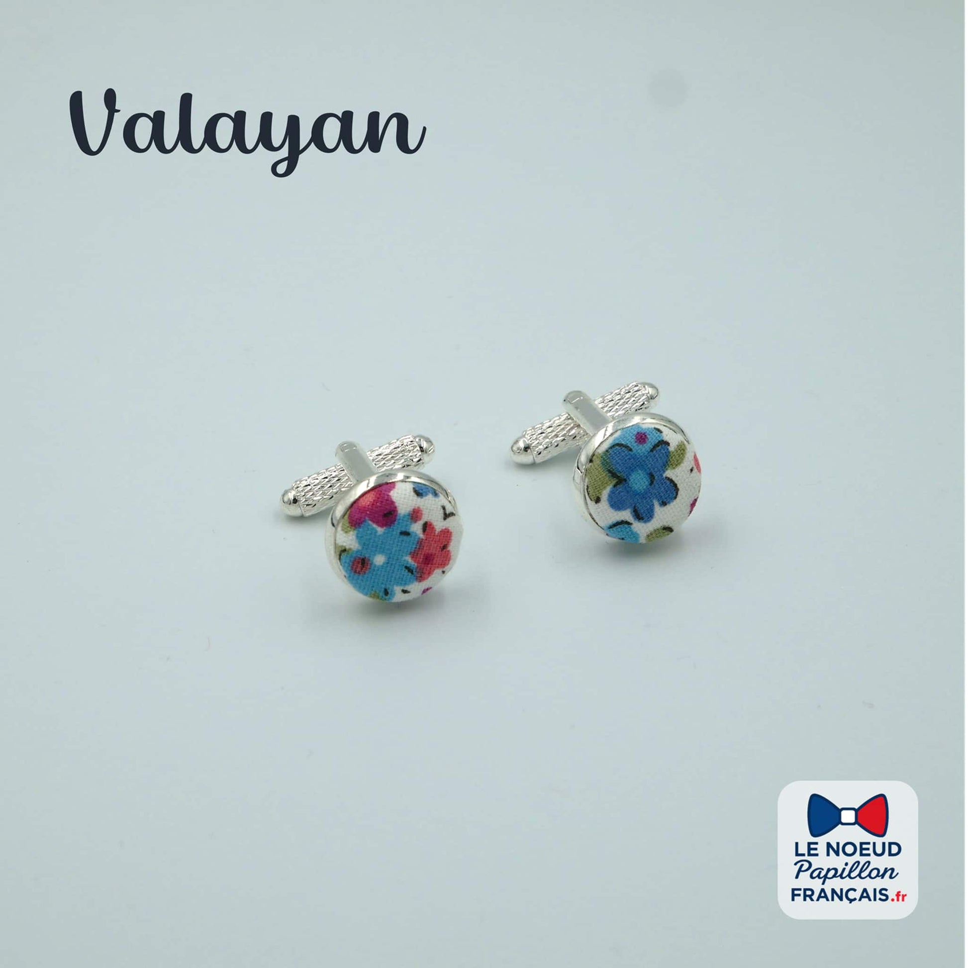Boutons de manchette bleu fleuri