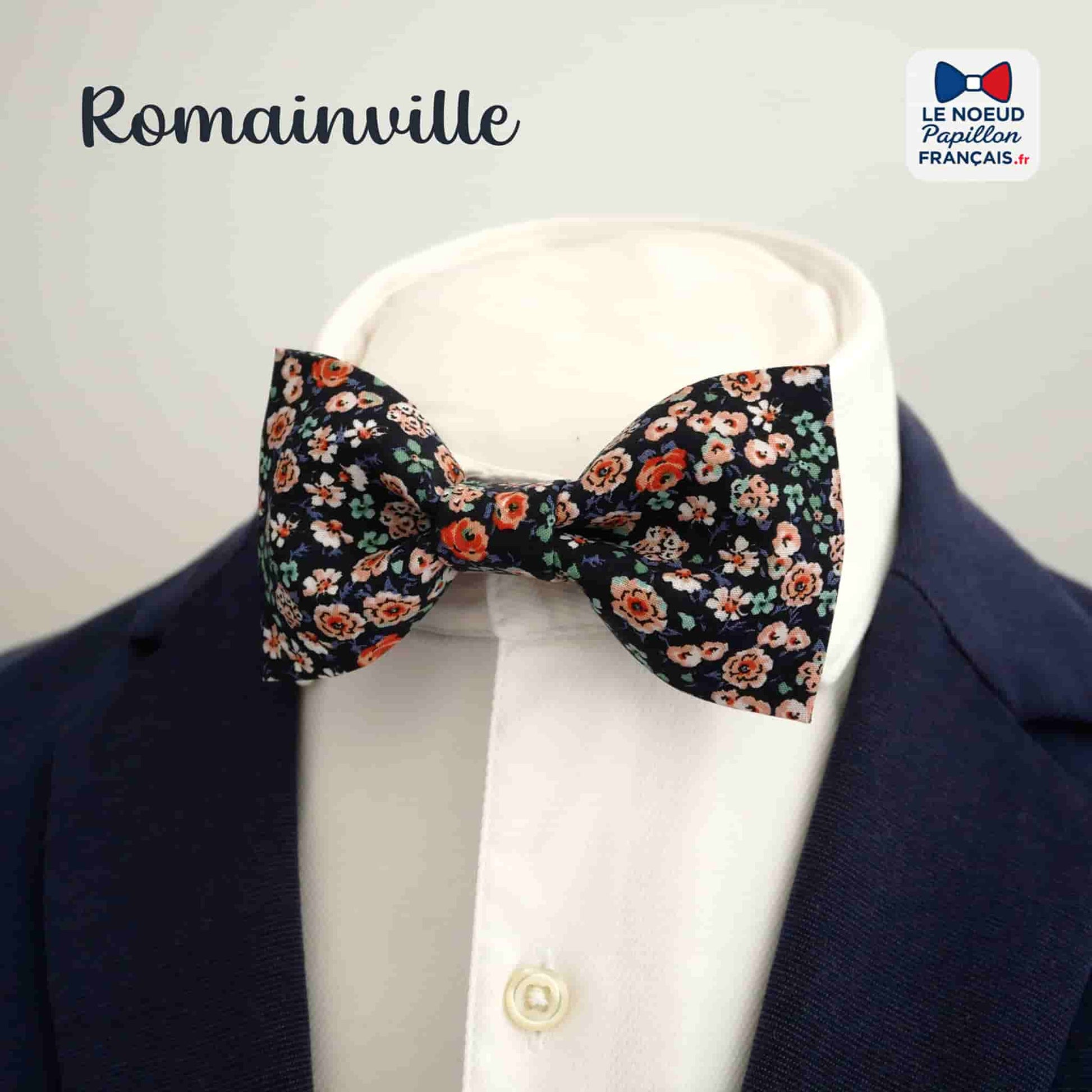 Noeud papillon bleu fleur corail