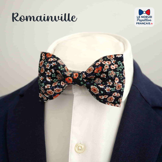 Noeud papillon bleu fleur corail