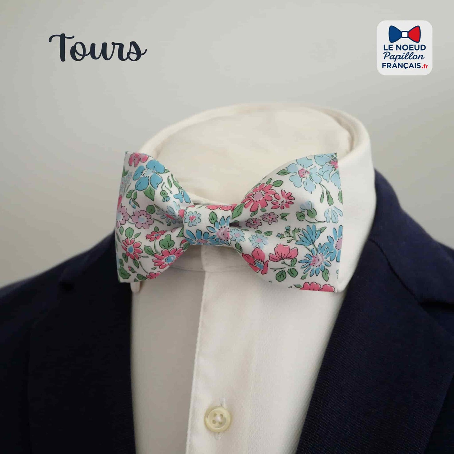 Noeud papillon fleurs rose et bleu