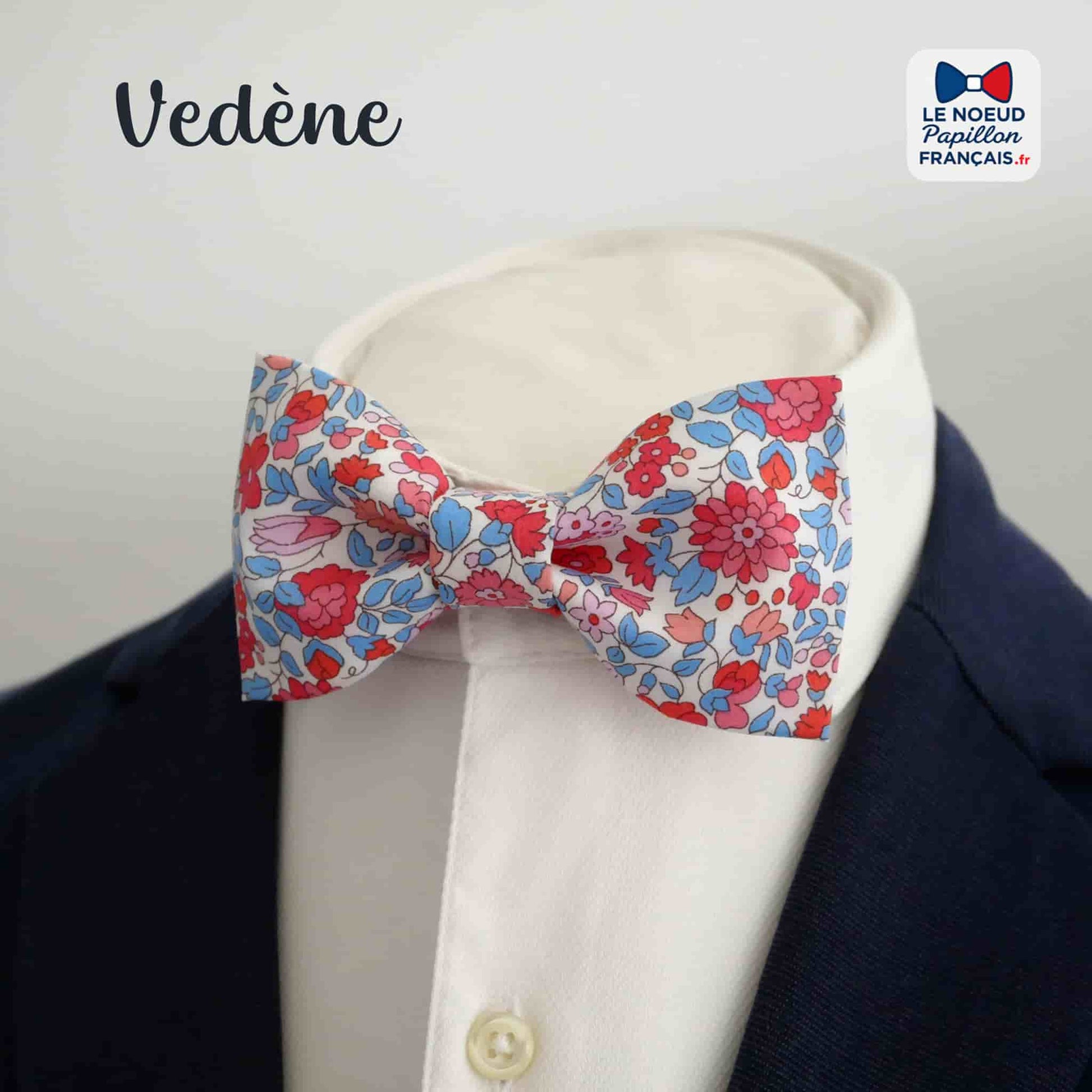 noeud papillon rouge bleu fleuri