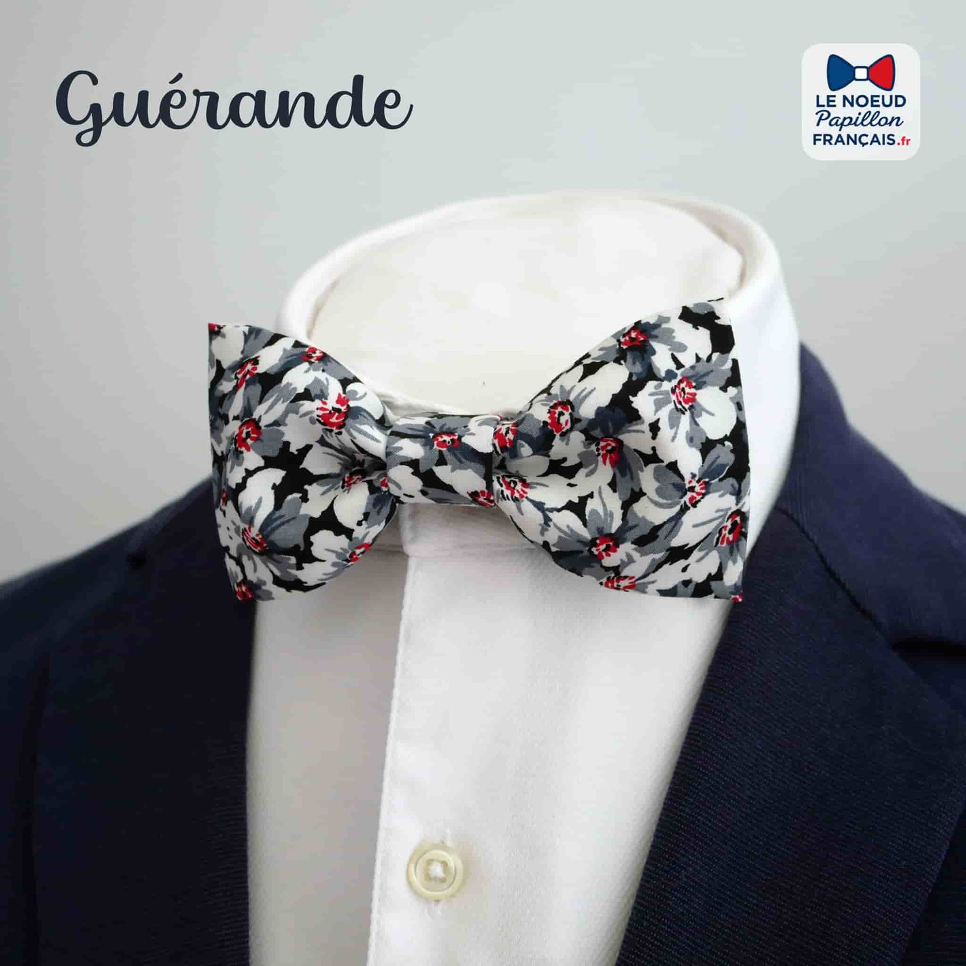 noeud papillon fleuri gris