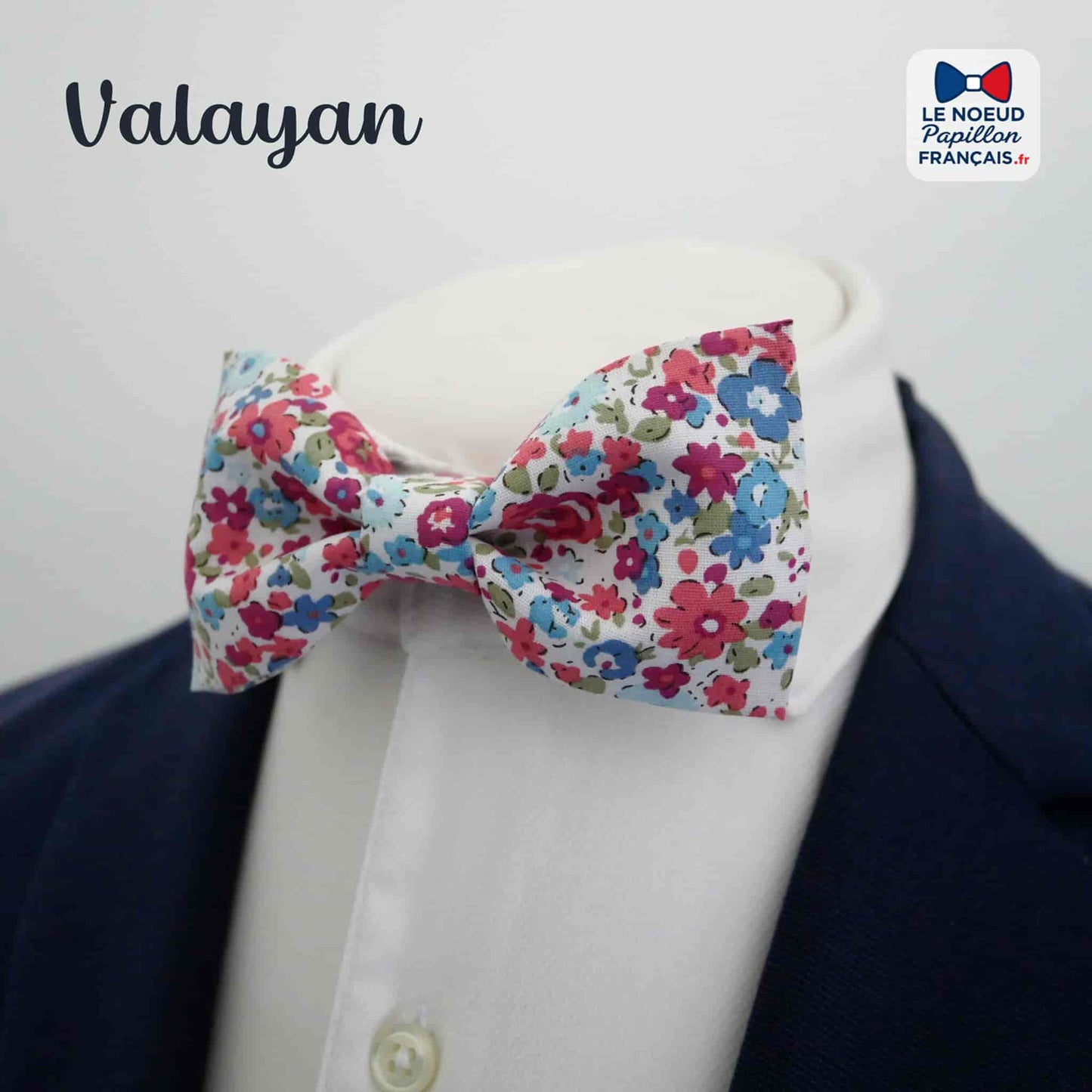 Noeud papillon rose et bleu à fleurs