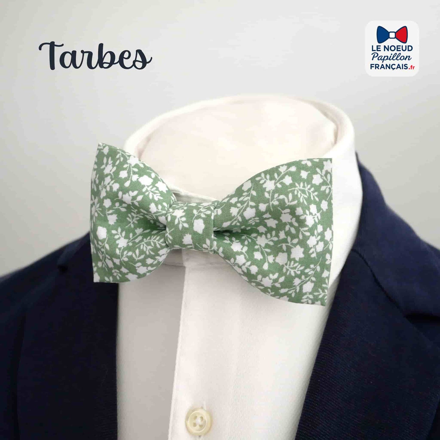 noeud papillon fleuri vert amande