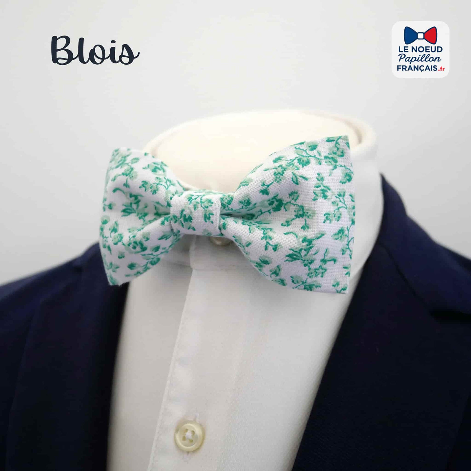 Noeud papillon feuillage vert sur blanc