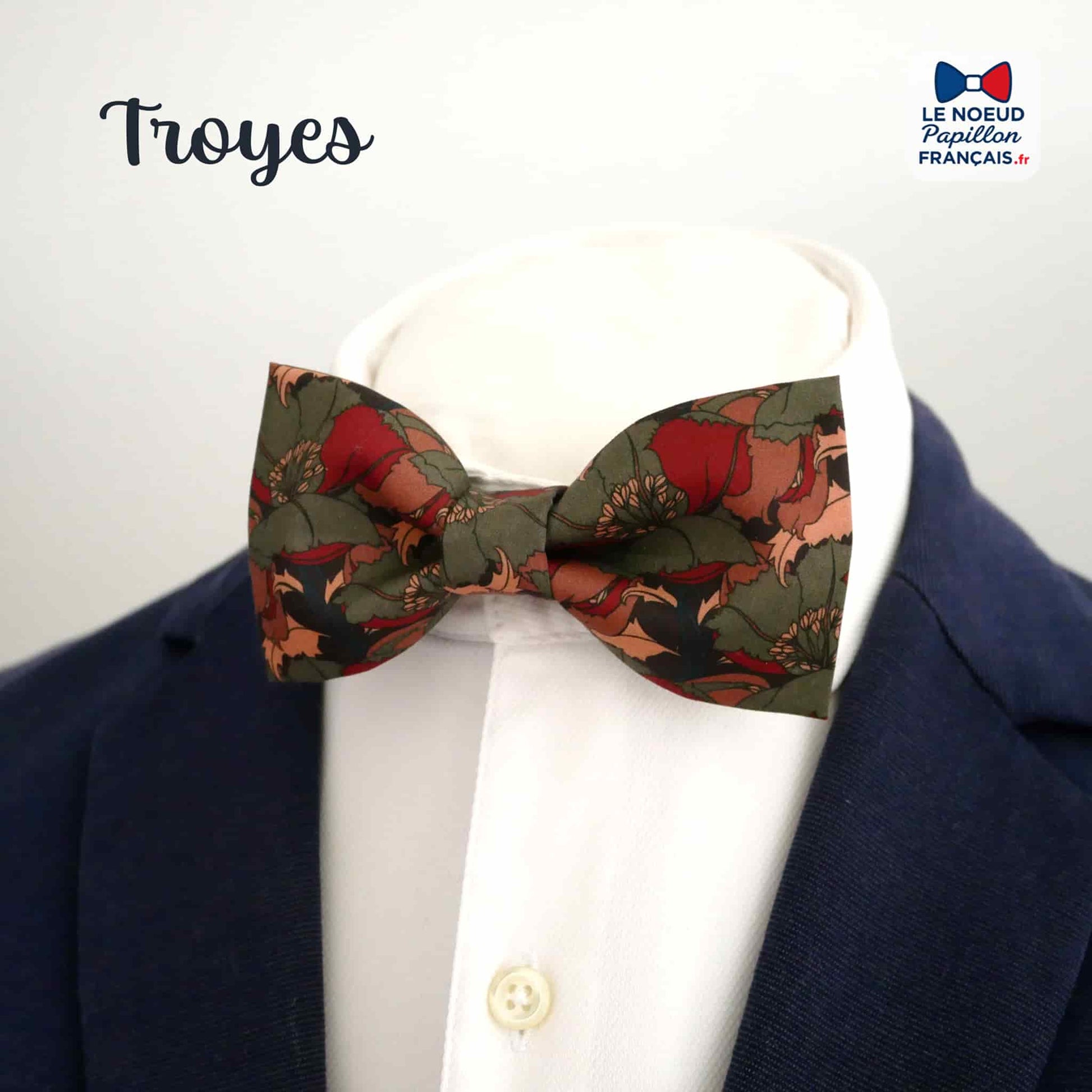 noeud papillon vert kaki et bordeaux