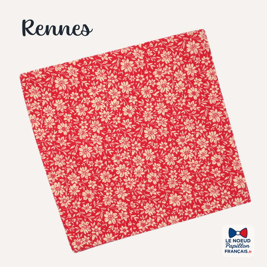 Pochette de costume rouge fleuri écru