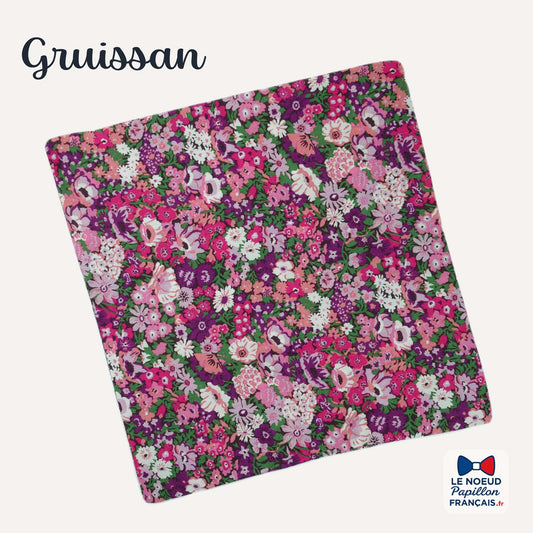 Pochette de costume violet fleuri rose